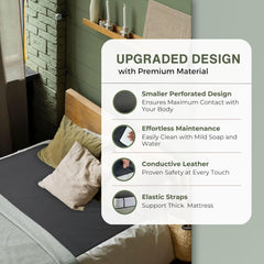 ELECTRAWAVE Grounding Mattress Cover Pad, Queen Size Earth Connected Conductive Carbon Leatherette Grounding Sheets for Better Sleep, Relieve Pain, Reduce Inflamation