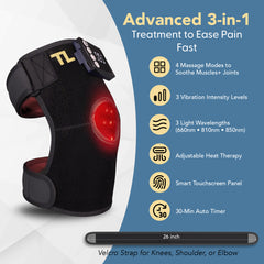 Thermolife Infrared Knee Vibration & Adjustable Heat - Red Light Therapy Device for Pain Relief & Joint Comfort - Cordless Heated Knee Wrap with 3 Wavelengths (660nm, 810nm, 850nm)